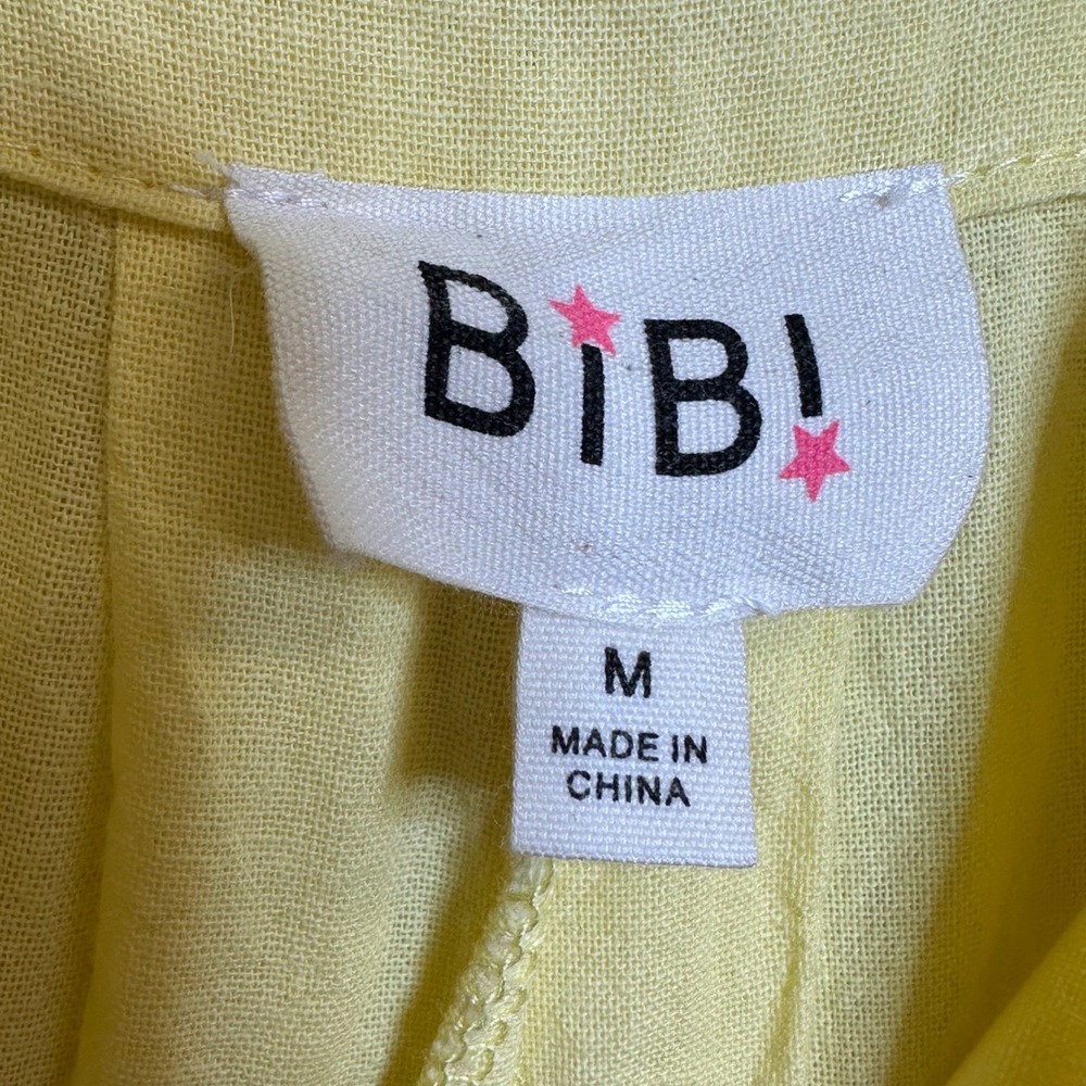 BIBI Overalls Womens M Wide Leg Cotton Linen Yellow Bib Jumpsuit Relaxed Loose - Picture 4 of 10